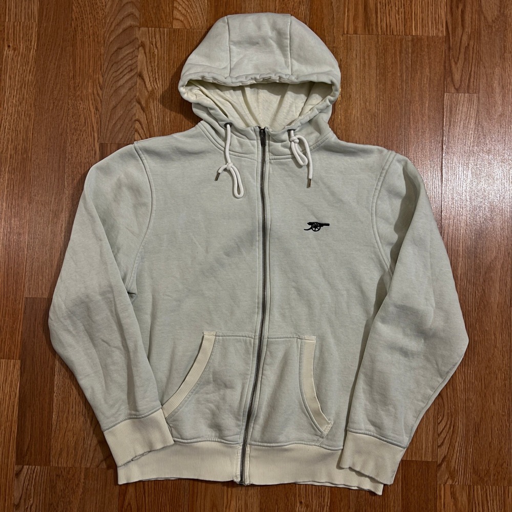 Arsenal FC Full Zip Hoodie Mens Large Cream Off White Cannon Logo Soccer Jacket